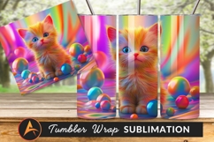 Colorful Kitten Portrait Surrounded By Spheres Tumbler Product Image 1