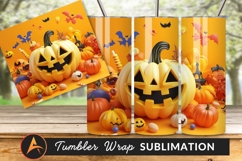 Cheerful Halloween Pumpkins And Bats Tumbler Png Product Image 1