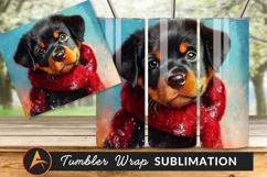 Rottweiler Puppy In Winter Scarf Tumbler Wrap Product Image 1