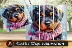 Winter Rottweiler Puppy Wearing Scarf With Snow Tumbler Product Image 1