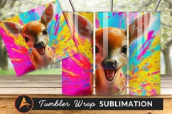 Whimsical Fawn Portrait With Vibrant Paint Splatters Tumbler Product Image 1