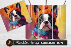 Cute Boston Terrier Dog Winter Portrait Art Tumbler Product Image 1