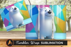 Cartoon Polar Bear On Geometric Background Tumbler Png Product Image 1