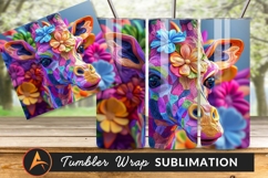 Vivid Giraffe Portrait With Floral Accent Tumbler Png Product Image 1