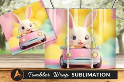 Easter Bunny Driving A Pink Car Tumbler Png Product Image 1