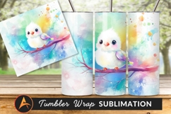 Watercolor Cute Bird On Branch Tumbler Png Product Image 1