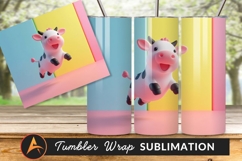Cartoon Cow Leaping Against Colorful Background Product Image 1