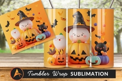 Cute Halloween Characters With Pumpkins Tumbler Png Product Image 1