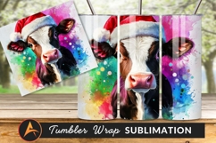 Christmas Cow Watercolor Tumbler Png Illustration Product Image 1