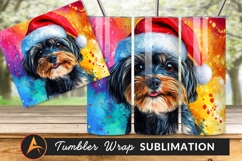 Christmas Dog Santa Hat Colorful Art Tumbler Png Product Image 1