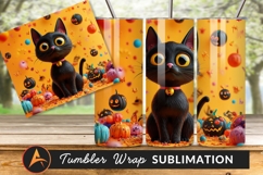 Cute Black Cat Halloween Pumpkin Tumbler Png Product Image 1