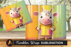 Cute Cow In Raincoat Colorful Background Product Image 1