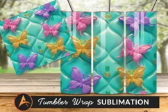 Butterflies On Turquoise Quilted Pattern Tumbler Png Product Image 1