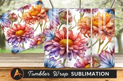Watercolor Floral Pattern With Daisies Tumbler Png Product Image 1
