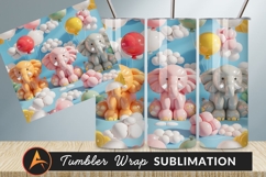 Cute Elephant Balloons And Clouds Tumbler Png Product Image 1