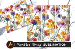 Watercolor Floral Pattern Tumbler Png Design Product Image 1
