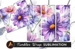Watercolor Cosmos Flowers Seamless Pattern Tumbler Png Product Image 1