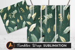 Elegant Feathers And Leaves Seamless Green Background Product Image 1