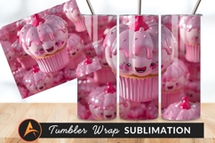 Kawaii Pink Cupcakes With Faces Tumbler Png Product Image 1