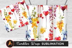 Watercolor Flowers And Hearts Tumbler Png Design Product Image 1