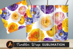 Colorful Watercolor Ranunculus Seamless Pattern Tumbler Png Product Image 1