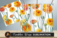Watercolor Ranunculus Floral Pattern Tumbler Png Product Image 1