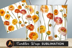 Watercolor Ranunculus Flowers Seamless Pattern Tumbler Png Product Image 1