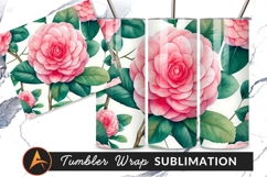 Pink Camellia Flowers And Leaves Pattern Tumbler Png Product Image 1