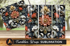 Ornate Floral Relief Sculpture Tumbler Png Material Product Image 1