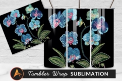 Embroidered Blue Orchids Flower Design Tumbler Png Product Image 1