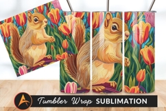 Squirrel With Tulips Tumbler Png Floral Design Product Image 1