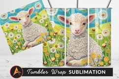 Embroidered Lamb In Dandelion Field Art Product Image 1