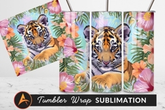 Tiger Cub With Floral Tropical Background Tumbler Png Product Image 1