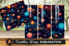 Colorful Galaxy Seamless Pattern Planets And Stars Tumbler Product Image 1