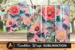 Vibrant Camellias Floral Embroidery Tumbler Png Design Product Image 1