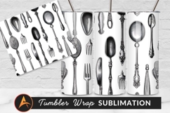 Engraved Cutlery Seamless Pattern Black And White Tumbler Product Image 1