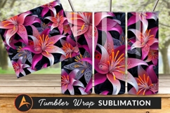 Pink Lily Flowers On Dark Background Tumbler Png Product Image 1