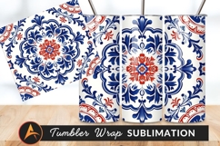 Portuguese Tile Pattern Blue And Red Tumbler Png Product Image 1