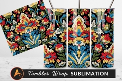 Vivid Embroidered Floral Pattern On Black Background Product Image 1
