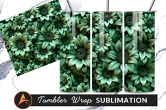 Monochrome Green Flowers Floral Tumbler Png Design Product Image 1