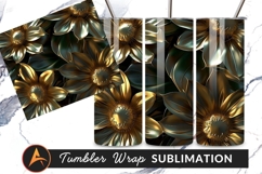 Golden Metal Flowers Tumbler Png Floral Luxury Product Image 1
