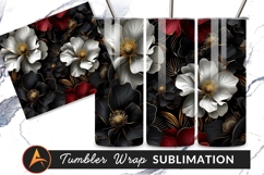 Elegant Floral Pattern Black White Red Flowers Tumbler Product Image 1