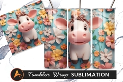 Cute Cartoon Cow With Flowers Tumbler Png Product Image 1