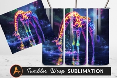 Psychedelic Giraffe Drinking Water With Colorful Lights Product Image 1