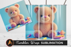 Cute Teddy Bear With Pencils On Blue Tumbler Product Image 1