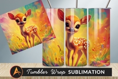 Cute Fawn In Colorful Floral Illustration Tumbler Product Image 1