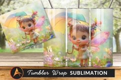 Cute Fairy With Umbrella In Sunny Meadow Tumbler Product Image 1