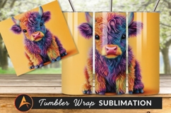 Colorful Highland Cow Calf Tumbler Png Design Product Image 1