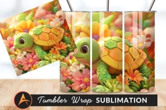 Cartoon Turtle Among Colorful Flowers Tumbler Png Product Image 1