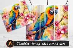 Watercolor Macaw With Pink Blossoms Tumbler Art Product Image 1